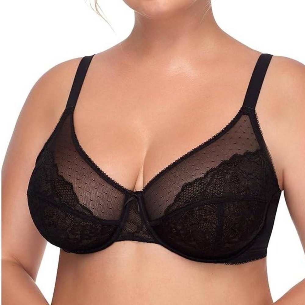 HSIA Black Lace Sheer Minimizer Underwire Bra 42C